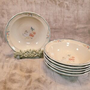 Six International Tableworks Marmalade Soup Cereal Bowls Cream Blue Goose 7.5"